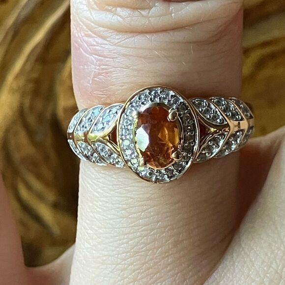 Natural Orange Garnet Sterling Silver Artistic Leaf Ring Discounted Size 6 - Picture 1 of 10
